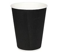Fiesta Disposable Coffee Cups Ripple Wall Black 225ml / 8oz (500 Pack) - Paper Cups Set for Hot Drinks CM543