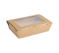 Fiesta Green Takeaway Salad Box with PET Window 700 ml (Pack of 200), Brown, Size: 45(H) x120(W) x172(D) mm, Microwaveable, PE Lined Prevents Leaking, FN897