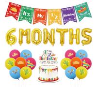 Fiesta Mexican Themed Half Birthday Decorations,Mexican 6 Months Birthday Party Decorations Banner Cake Topper Balloons for Mexican Carnival Bday Decor