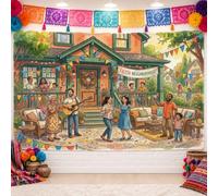 Fiesta Neighborhood Block Party Backdrop Banner 71x43 Inch | Vibrant Bunting Banners, Photo Backdrop, Festive Patio Gathering, Watercolor Illustration, Community Celebration