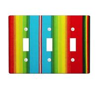 Fiesta Striped Light Switch Cover Plates/Outlet Covers, Bright Multi-Color for Summer Decor, Thermoplastic Wall Plates, Standard Size Triple Toggle
