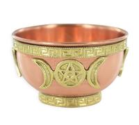 Fiesta Studios Copper Bowl Triple Moon Small Wicca Potions Accessory - Bronze, Brass Trim - 150g Capacity