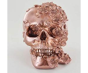 Fiesta Studios Copper Skull with Flowers Ornament - Novelty Goth Halloween Decor