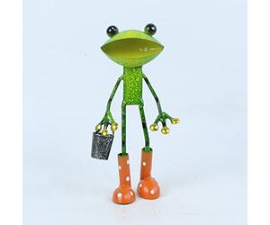 Fiesta Studios Ltd FABULOUS GREEN METAL GARDEN FROG WITH BUCKET SCULPTURE ORNAMENT FIGURE FROGS