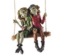 Fiesta Studios Pixie Couple Hanging Swing, Sculpture Magical Mystery Garden Decor Figurines Elf & Fairy Children, Height 12cm
