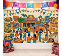 Fiesta Taco Truck Party Cinco De Mayo Backdrop Banner 83x59 Inch | Vibrant Street Food Scene, Photo Backdrop, Festive Bunting Decoration, Mexican Culinary Theme, Outdoor Gathering Atmosphere