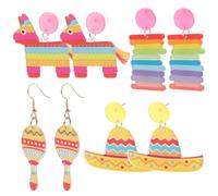 Fiesta Theme Acrylic Drop Earrings 4 Pairs for Women