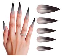 FIESTAS GUIRCA | 12 Long Gothic Nails with Glue - Fancy Dress Accessory for Halloween and Witch Parties - False Nails for Horror and Gothic Costumes - Grey