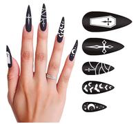 FIESTAS GUIRCA | 12 Long Vampire Nails with Glue - Fancy Dress Accessory for Halloween and Witch Parties - Ideal for Adult Women - Fake Nails for Horror and Gothic Costumes - Black