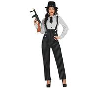 FIESTAS GUIRCA 1920s Mafia Gangster Fancy Dress Costume - Striped Gatsby Mafia Boss Style Outfit for Ladies Size M