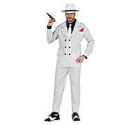 FIESTAS GUIRCA 1920s Mafia Gangster Fancy Dress Costume - White Striped Gatsby Style Mafia Boss Suit for Men Size L