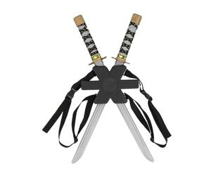 FIESTAS GUIRCA | 2 Samurai Swords for Back (53 cm) - Ninja Warrior Costume Accessory for Carnival Halloween Cosplay Anime Children and Adults - Grey Red