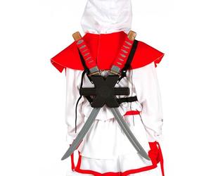 FIESTAS GUIRCA | 2 Toy Samurai Swords - Ninja Fancy Dress Accessory - Ideal for Costume Parties, Halloween and Carnival - Fake Weapons for the Back - Grey and Red