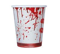 FIESTAS GUIRCA | 6 Blood Disposable Glasses (8.5 oz) (3.5 in) - Table Decoration for Spooky Halloween Parties - Ideal for Frightening Celebrations - White, Red