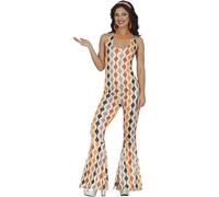 FIESTAS GUIRCA 70s Disco Girl Fancy Dress Women - 60s Bell Bottoms Jumpsuit - Hippie Fancy Dress Costumes for Women Size L 14-16