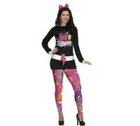 FIESTAS GUIRCA 80s Forever Fancy Dress Costume - Long Sleeve Black Dress and Pink Leggings with Print for Ladies Size M