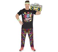 FIESTAS GUIRCA 80s Forever Outfit Mens Fancy Dress Costume - Colourful Shirt and Shiny Metallic Pants - Rainbow Fancy Dress Men Size L 42-44