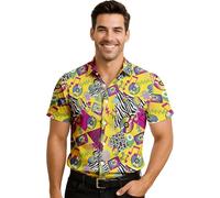FIESTAS GUIRCA | 80s Multicoloured Shirt (38-40) - Fancy Dress Accessory for 80s Themed Parties and Retro Celebrations - Ideal for Adult Men - Multicoloured