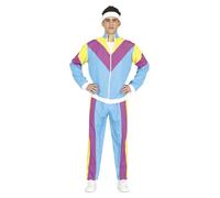 FIESTAS GUIRCA 80s Shell Suit Fancy Dress Costume for Boys - Blue and Multi-coloured Aerobics Instructor Tracksuit Outfit for Teenagers 14-16 Years