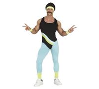FIESTAS GUIRCA 80s Workout Fancy Dress Costume - Multi-colored Aerobics Instructor Jumpsuit for Men Size M