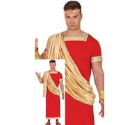 FIESTAS GUIRCA Mighty Roman Emperor Mens Fancy Dress Costume - Red & Gold Caesar Augustus Roman Toga - Grecian Fancy Dress Men Size L