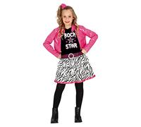 FIESTAS GUIRCA 90s Rock Star Girl Fancy Dress Costume - Pink 80s Pop Star Attire for Children 5-6 Years