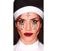 FIESTAS GUIRCA | Adhesive Nun Face Jewelry for Adults - Great for Halloween Costume and Theme Parties - Makeup Accessory - Black