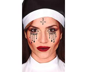 FIESTAS GUIRCA | Adhesive Nun Face Jewelry for Adults - Great for Halloween Costume and Theme Parties - Makeup Accessory - Black