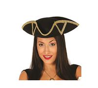 FIESTAS GUIRCA Adult Admiral Tricorn Hat Nautical Navy Pirate Fancy Dress Headwear Halloween Cosplay Dress Up One Size (Black)