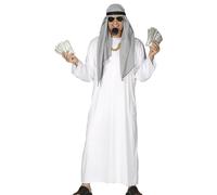 FIESTAS GUIRCA | Adult Arab Sheikh Fancy Dress (16.5-44/L) - Tunic, Headband and Scarf for Men - Desert Prince Costumes for Parties and Events - Ideal for Carnival and Halloween - White