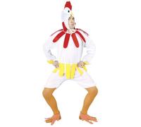 FIESTAS GUIRCA | Adult Chicken Fancy Dress Costume for Men (38-40/M) - Includes Hood, Belt, Tail, Shoe Covers, Collar and Jumpsuit - Ideal for Animal Parties, Carnival and Halloween - White