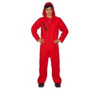 FIESTAS GUIRCA | Adult Convict Fancy Dress Costume (42-44/ L) - Hood and Jumpsuit - Prisoner and Thief Costumes for Halloween, Carnival and Movie Parties - Ideal for Adults - Red