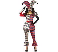 FIESTAS GUIRCA Adult Costume Jester Woman Diamond Harlequin Red Blue Cream