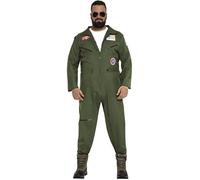 FIESTAS GUIRCA | Adult Fighter Pilot Fancy Dress Costume (38-40/M) - Jumpsuit for Men - Military and Aviator Costumes for Film Parties, Halloween and Carnival - Ideal for Adults - Green