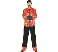 FIESTAS GUIRCA | Adult Mandarin Fancy Dress Costume (38-40/M) - Jacket, Hat and Trousers - Asian Costumes for Themed Parties, Carnival and Halloween - Ideal for Men - Red and Gold