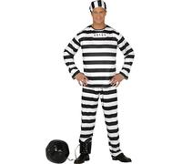 FIESTAS GUIRCA Adult Prisoner Costume Man Black White Striped 3 Piece Set