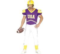 FIESTAS GUIRCA | Adult Quarterback Fancy Dress Costume (54-56/XL) - Shirt, Shoulder Pads and Trousers - American Football Player Costumes for Halloween and Sports Parties - Men - Purple and Yellow