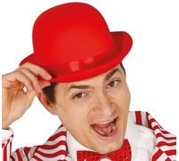Fiestas Guirca Adult Satin Deluxe Bowler Hat Red Clown Fancy Dress Up Colourful Hat Halloween Cosplay World Book Day Circus Fancy Dress Unisex One Size