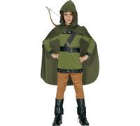 FIESTAS GUIRCA | Archer Fancy Dress Costume Children (7-9 Years) - T-Shirt, Cape, Hood, Wristband and Trousers - Medieval Costumes for Carnival and Halloween - Ideal for Kids - Green and Brown