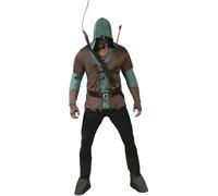 FIESTAS GUIRCA | Archer Fancy Dress Adult (36-38/S) - Hood, Tunic, Belt, Boot Covers and Mask - Medieval, Bandit and Musketeer Costumes for Halloween and Carnival - Brown and Green