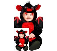 FIESTAS GUIRCA | Baby Bat Costume - Hooded Jumpsuit for Babies - Black/Red