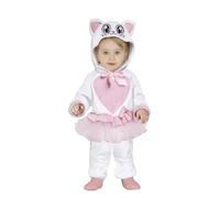 FIESTAS GUIRCA Baby Cat Costume Baby Girl White and Pink Hooded Onepiece