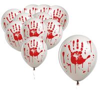 FIESTAS GUIRCA | Bag of 10 White Bloody Handprint Balloons (30 cm) - Halloween and Fancy Dress Party Decorations - Ideal for Ghost Celebrations and Themed Events