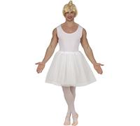 FIESTAS GUIRCA | Ballet Dancer Fancy Dress Costume (42-44/L) - Jumpsuit and Tutu - Costumes for Stag Do, Carnival and Fancy Dress Parties - Ideal for Adult Men - White