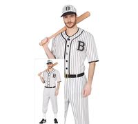 FIESTAS GUIRCA Baseball Player Costume Adult Man White Black 4 Piece Set