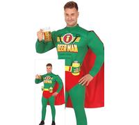 FIESTAS GUIRCA Beerman Hero Mens Fancy Dress Costume - Funny Beer Superhero Mens Costume with Beer Holders - Bachelor Party Stag Do Fancy Dress Men Size M