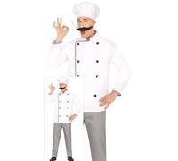 FIESTAS GUIRCA Big Chef Mens Fancy Dress Costume - Complete Chef Cook Costume with Chef Hat, Jacket and Trousers - Cook Fancy Dress Men Size M