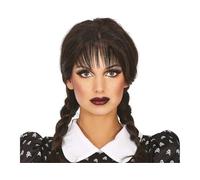Ladies Halloween Fancy Dress Gothic Schoolgirl Wig with fringe Wednesday Wig fg