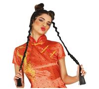 FIESTAS GUIRCA | Black Curly Ponytail (27.6 in) - Hair Accessory for Video Game Costumes, Asian Culture and World Parties - Ideal for Carnival and Halloween - Unisex - Black