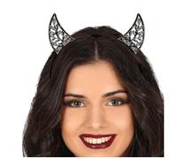 FIESTAS GUIRCA | Black Horns Headband with Rhinestones (One Size) - Fancy Dress Accessory for Devil and Demon Parties - Ideal for Women - Black